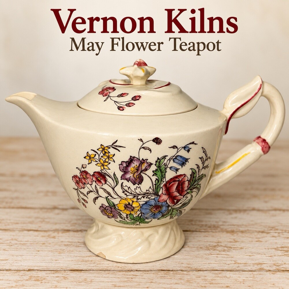Vintage Vernon Kilns May Flower Teapot With Lid Hand Painted Floral USA